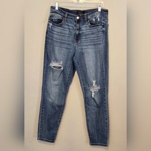 Judy Blue Distressed Slim Fit Ankle Jeans. Medium Wash Size 13/31 (33" Waist)